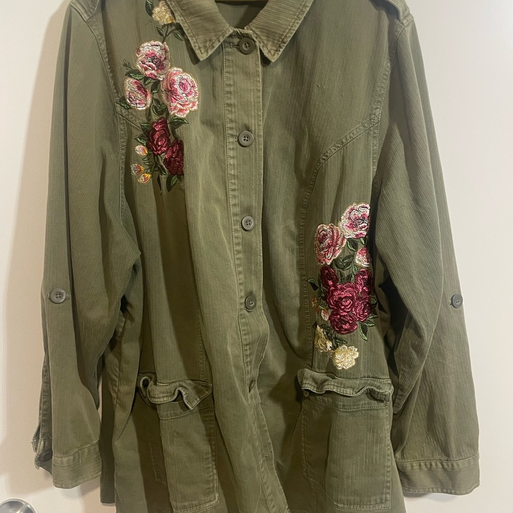 Torrid Olive Green Floral Utility Jacket